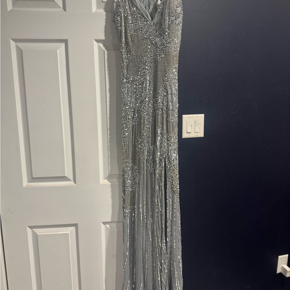 Primavera Couture Silver Prom Dress with Shimmering Sequins